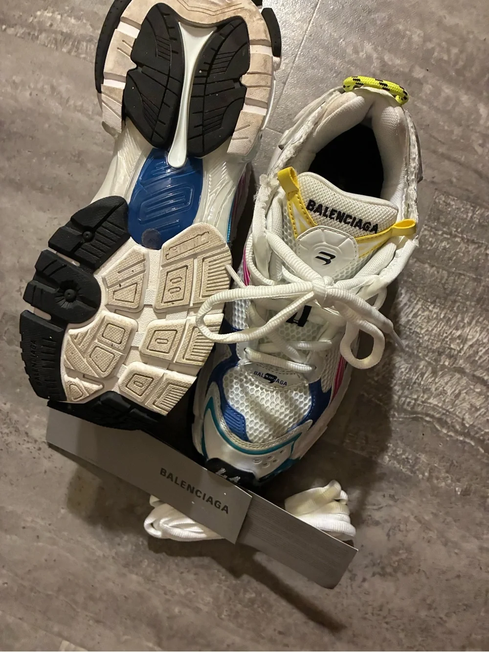 Balenciaga White Sneakers with Blue, Pink and Yellow Accents - Kids